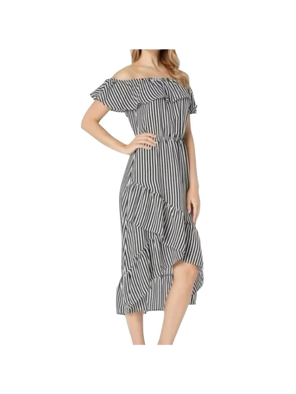 Tommy Bahama Palm Party Dress XS Coastal Resort High Low Off Shoulder Stripe